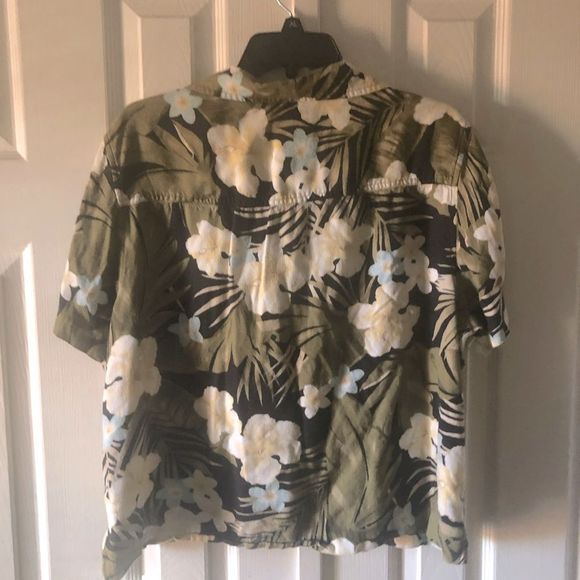 Bahama Beach green Hawaiian floral design button up blouse size XL - Picture 2 of 2